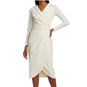 Chiara Boni Jodene Pleated Wrap Midi Dress Cream Wedding Evening Stretch Holiday